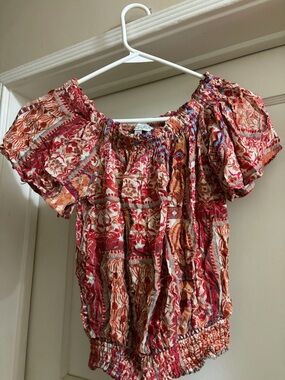 Rachel Zoe Multicolor Boho Off-Shoulder Blouse in Red and Tan